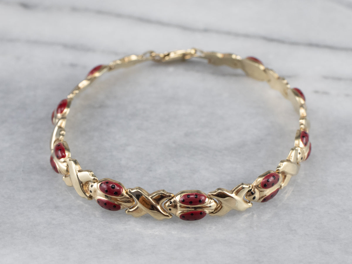 Ladybug Bracelet Women's Enamel Red Magnetic Symbolizes Good Luck