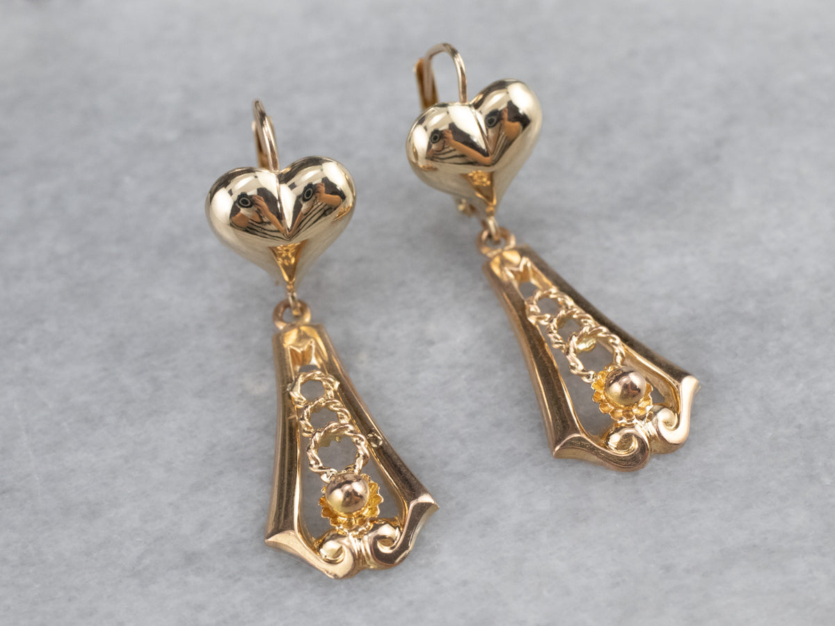 Gold Heart Bar Drop Earrings