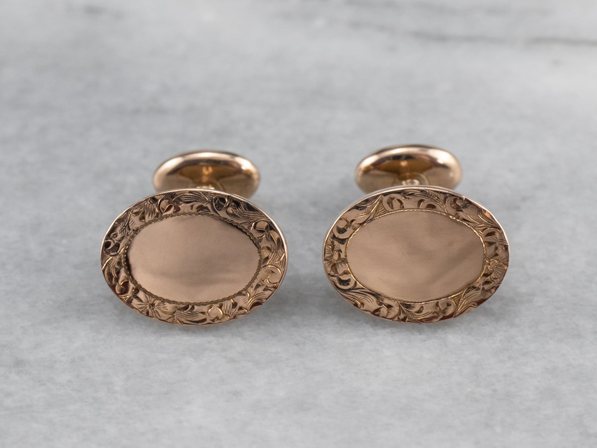 Antique Engraved Rose Gold Cufflinks