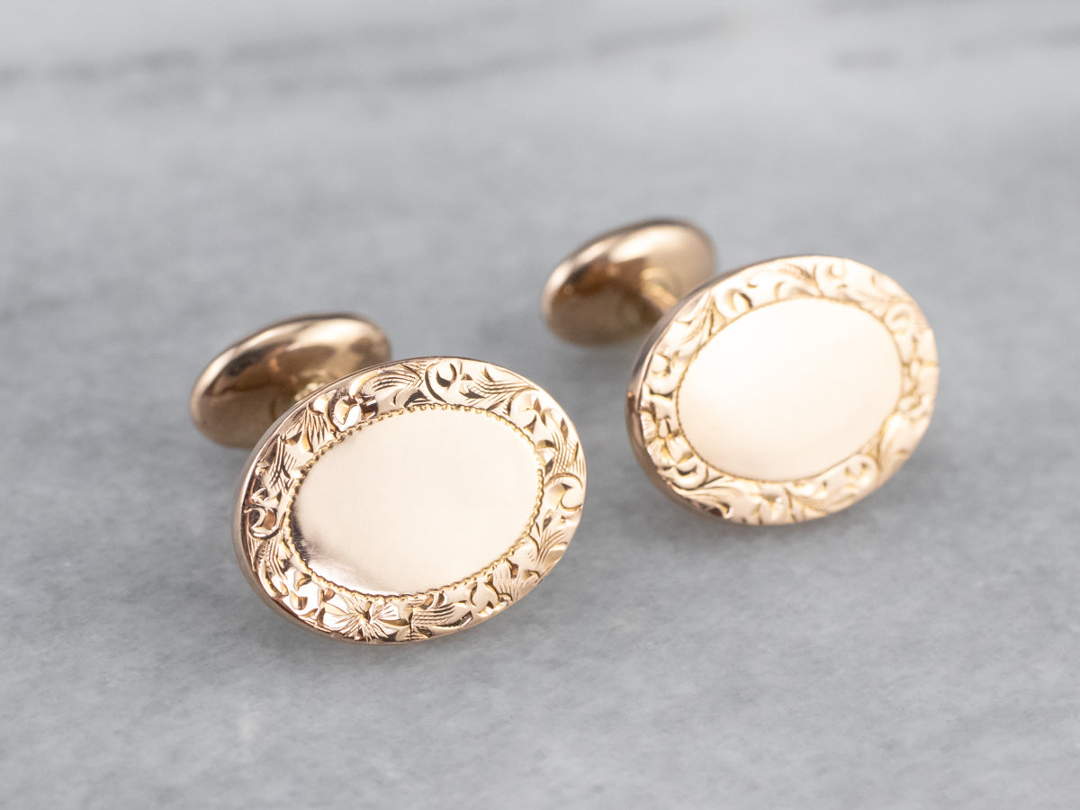 Antique Engraved Rose Gold Cufflinks