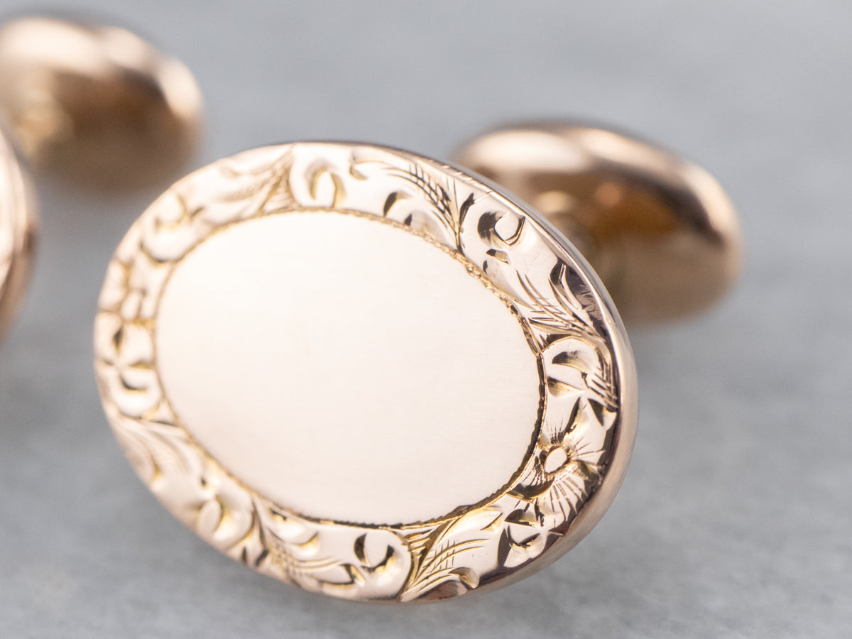 Antique Engraved Rose Gold Cufflinks