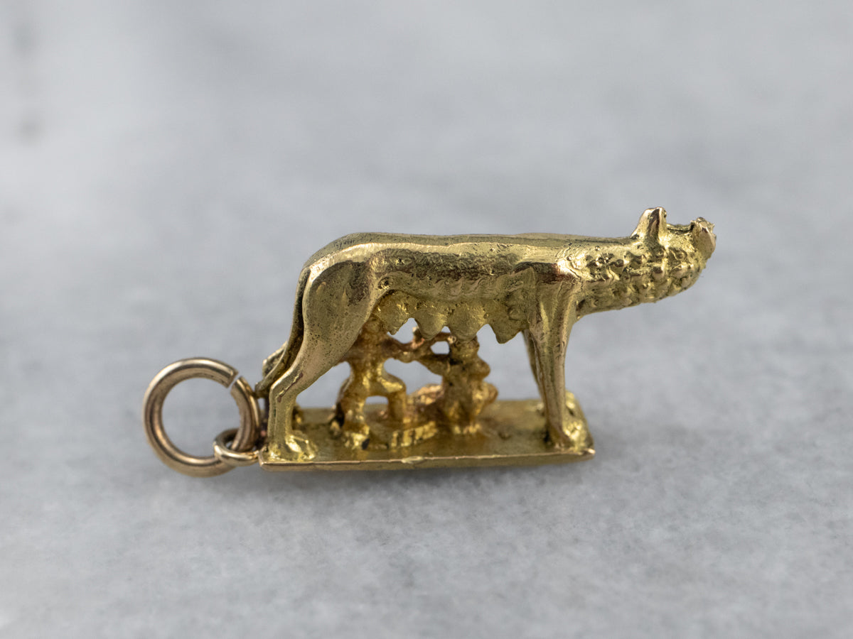 18K Gold Romulus and Remus Statue Charm