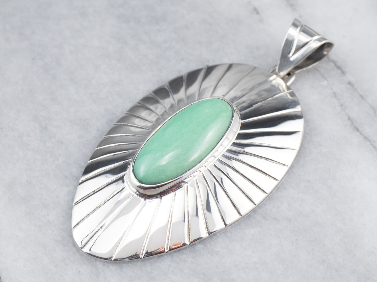 Unisex Sterling Silver Jade Pendant