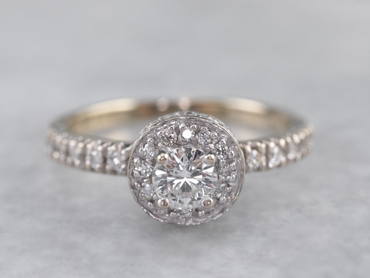 Modern Gold Diamond Halo Engagement Ring