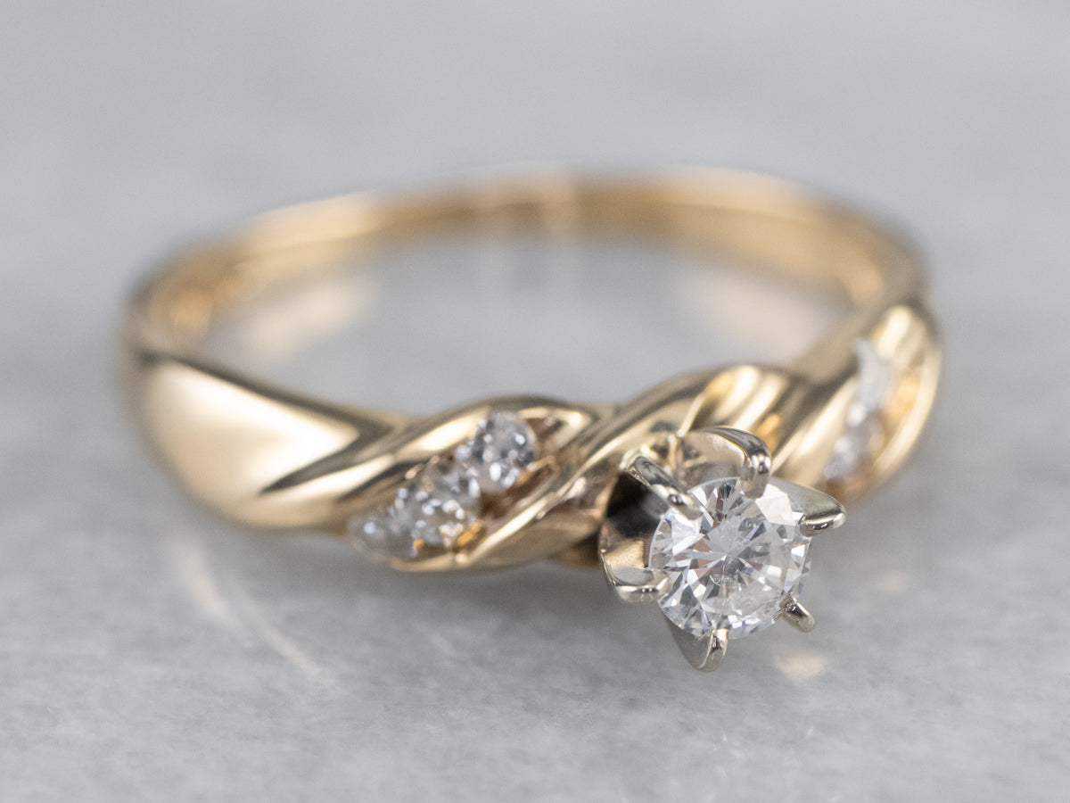 Modern Twisting Gold Diamond Engagement Ring