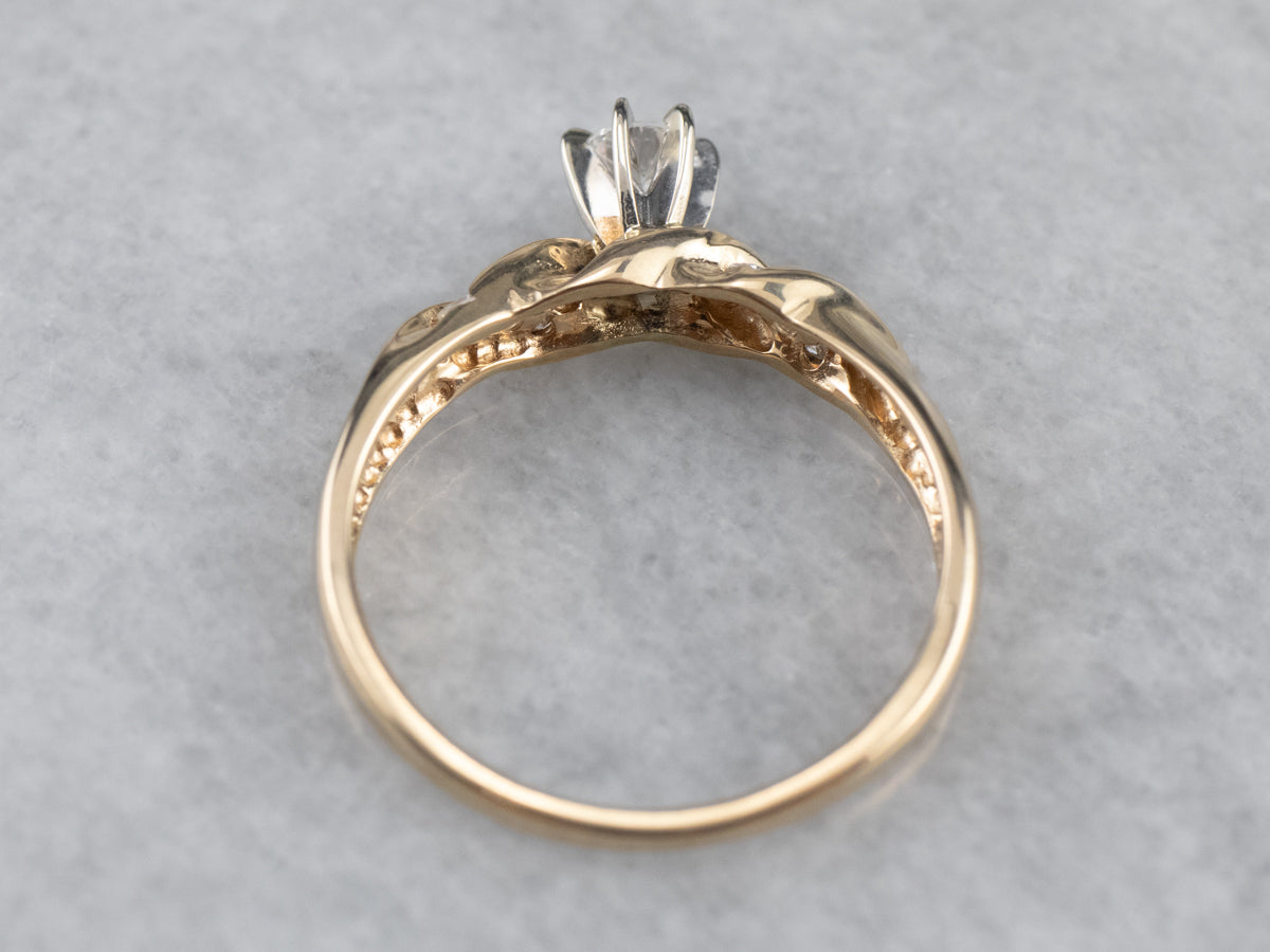 Modern Twisting Gold Diamond Engagement Ring