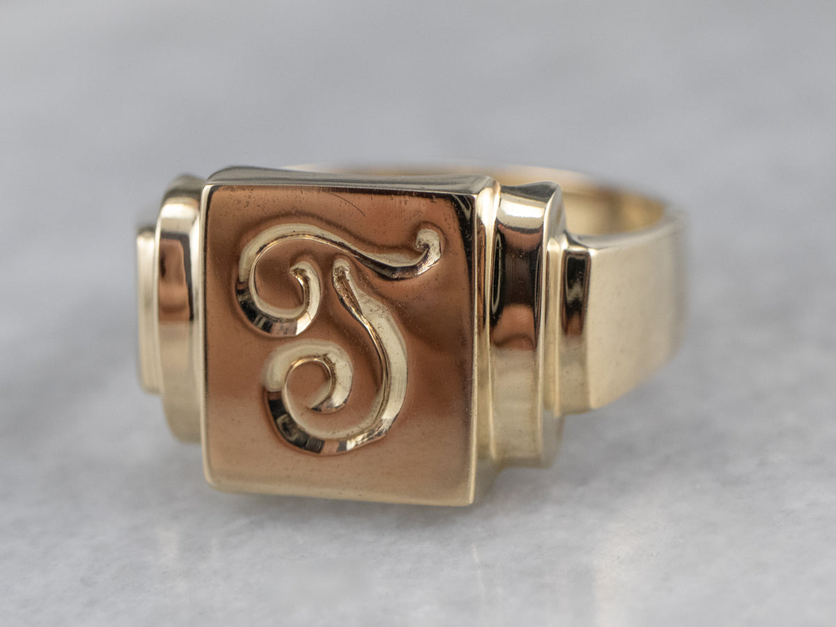 Monogram "T" Gold Signet Ring