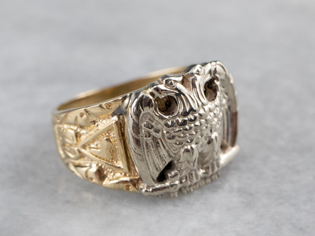 Two Tone Gold Masonic Eagle Ring