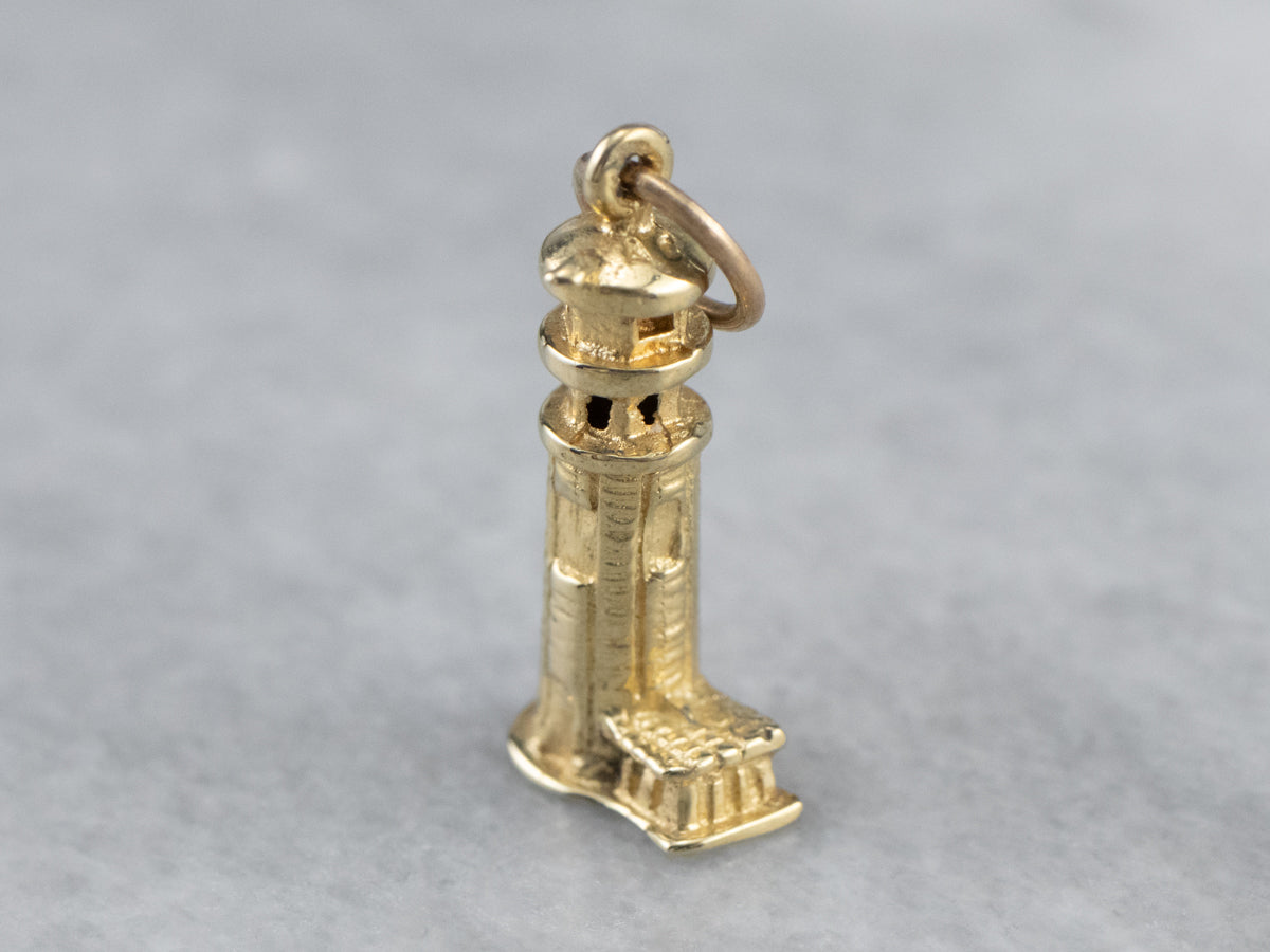 Lighthouse Pendant and Necklace Jewelry, Maine State Quarter Coin hand Cut, 14K Gold and order Rhodium Plated, 1 '