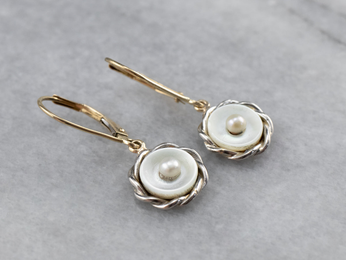 Mother of Pearl Two Tone Gold Drop Earrings