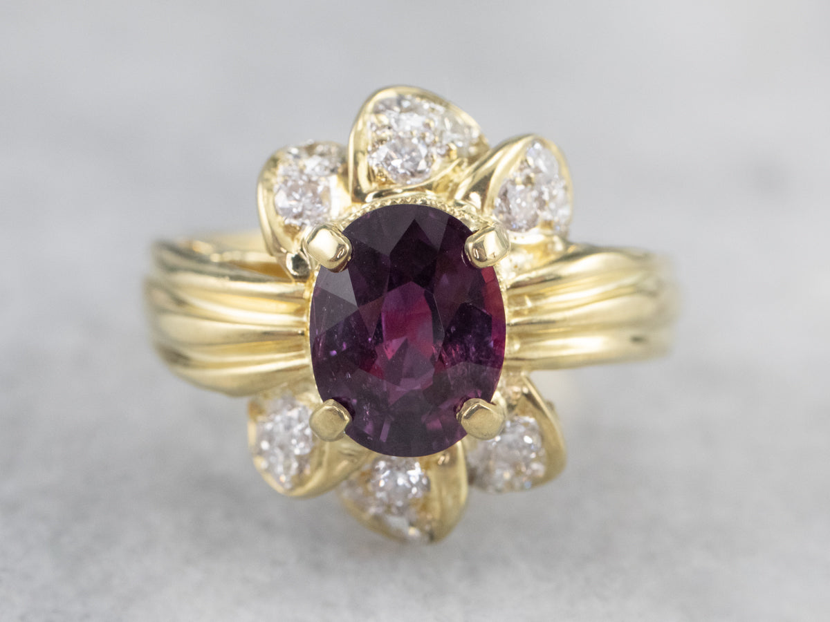 Green Gold Pink Sapphire and Diamond Ring