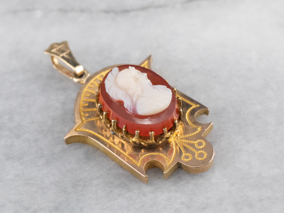 Antique Hardstone Cameo Gold Pendant