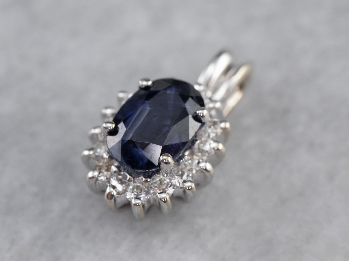 Sapphire Diamond Halo White Gold Pendant