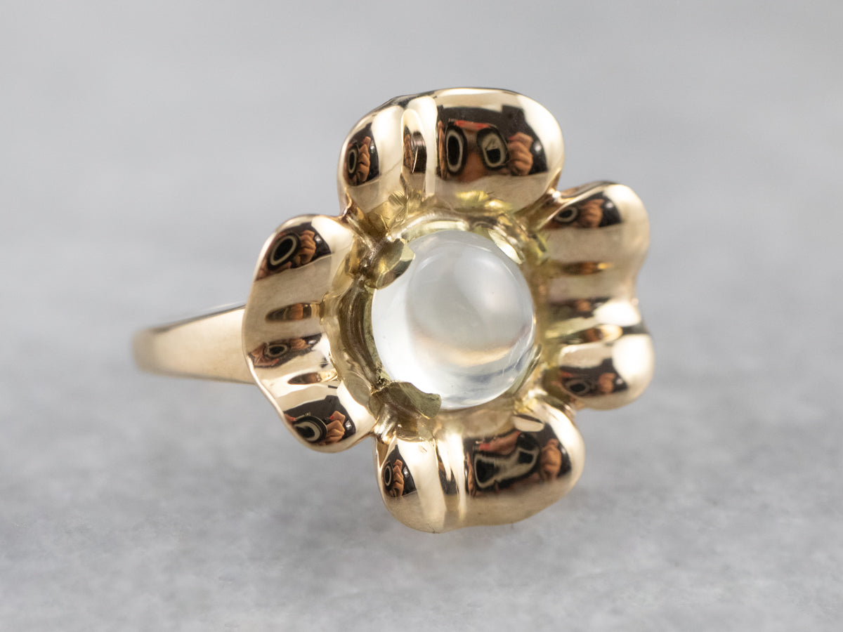 Moonstone Gold Flower Ring