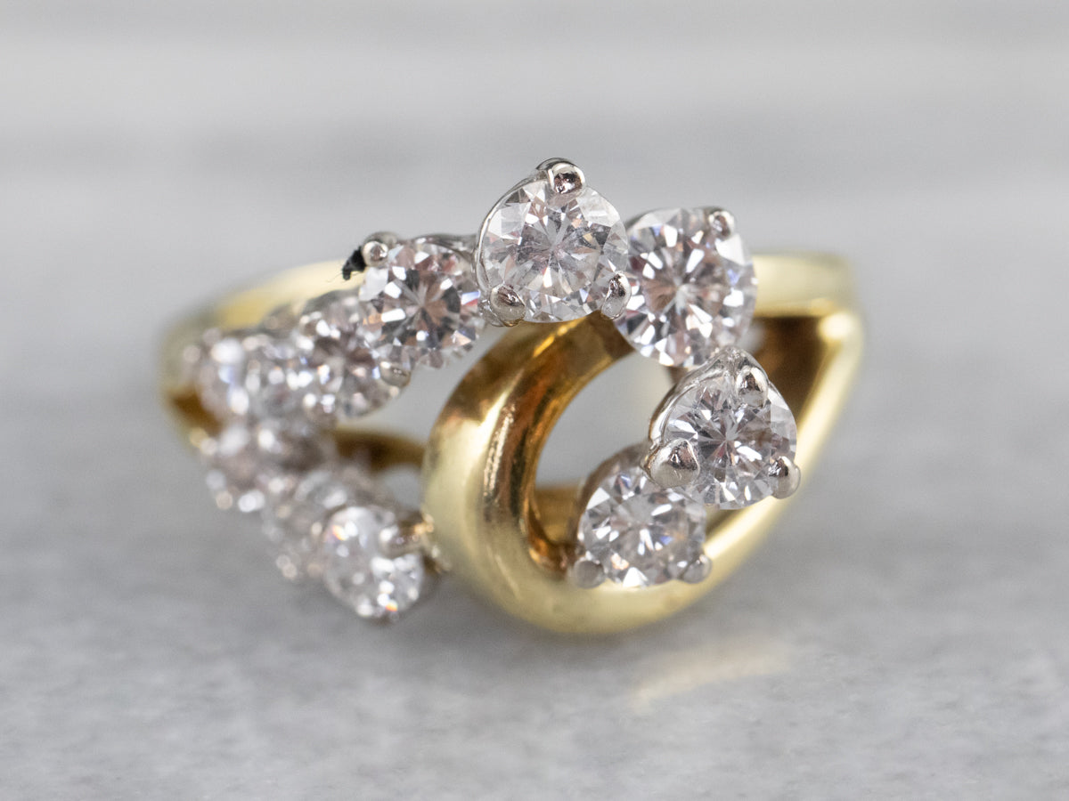 Asymmetrical Diamond Gold Cocktail Ring