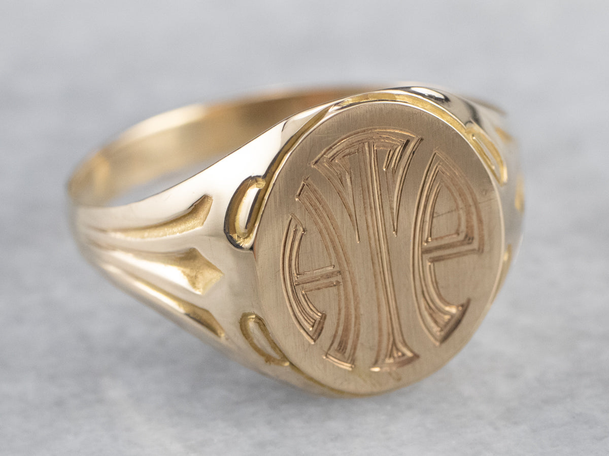 Art Deco &quot;HTE&quot; Gold Signet Ring