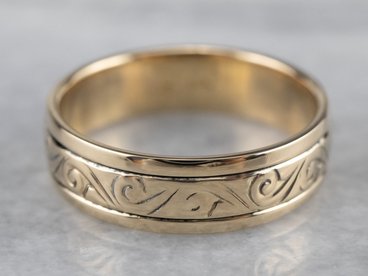 Vintage Yellow Gold Scrolling Pattern Band