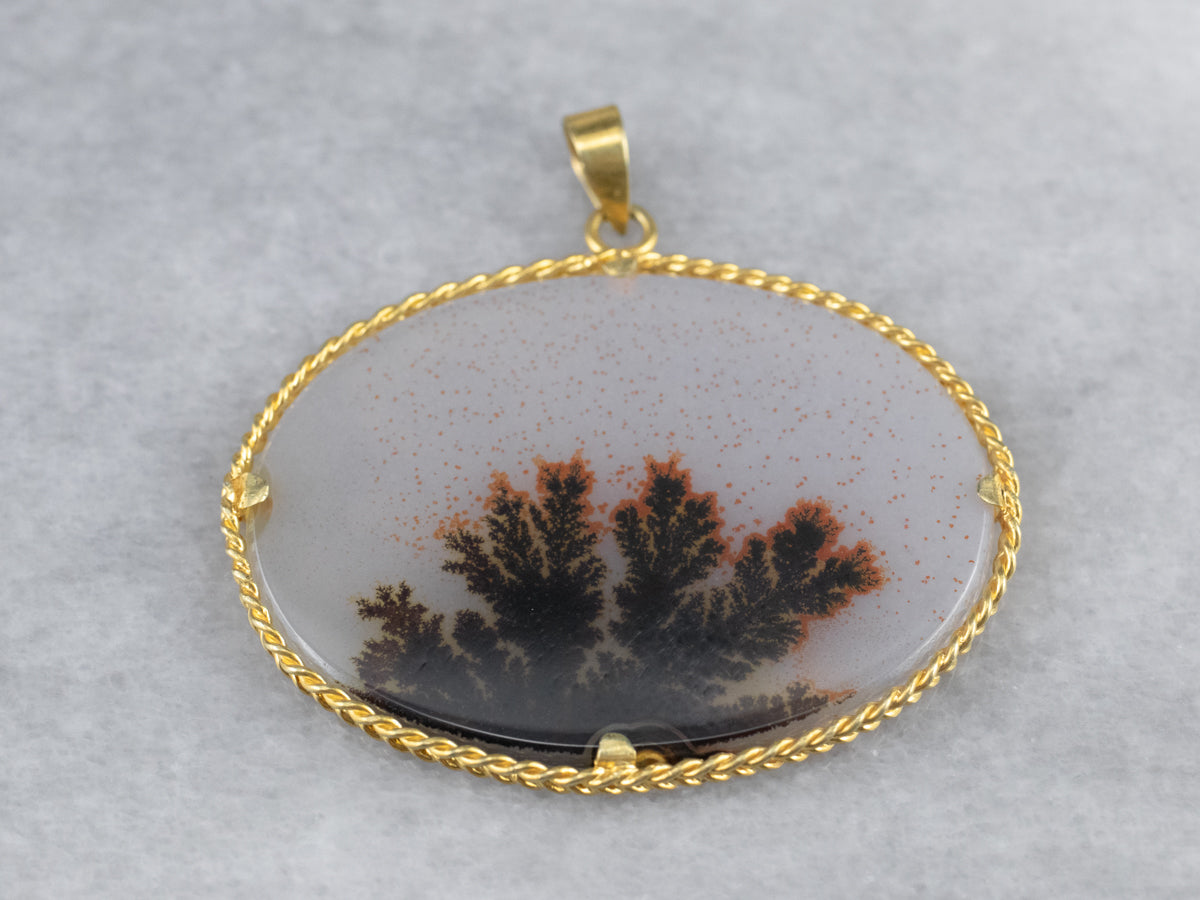 Dendritic Agate East to West Gold Pendant