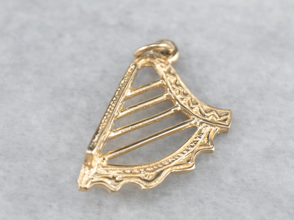 Celtic Harp 14K Gold Charm