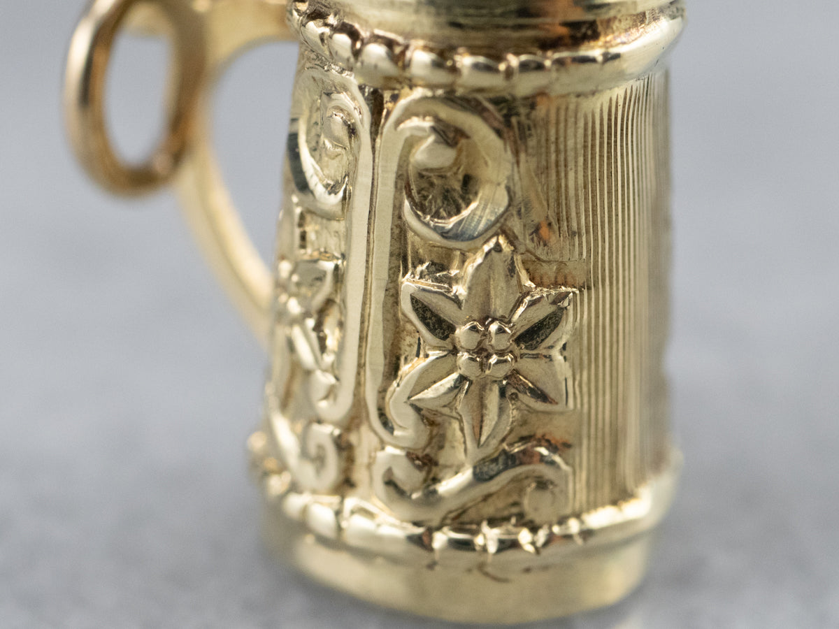 14K Gold Beer Stein Charm with Hinged Lid