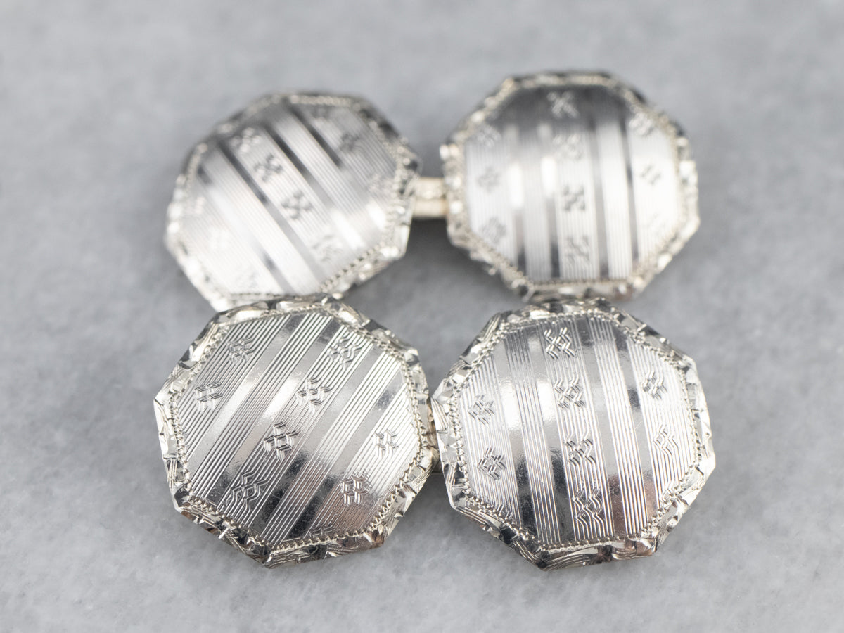 Art Deco Octagonal White Gold Cufflinks