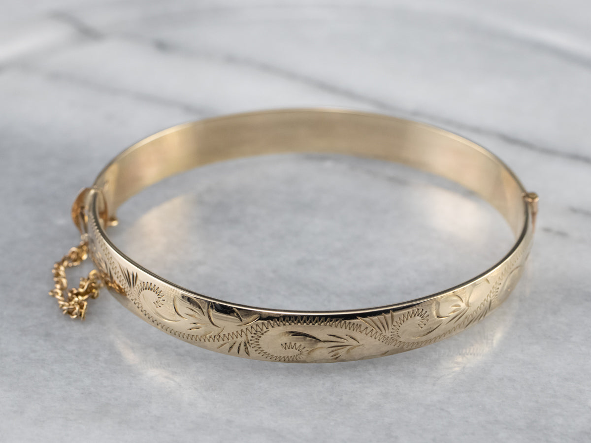 Vintage Engraved Gold Bangle Bracelet