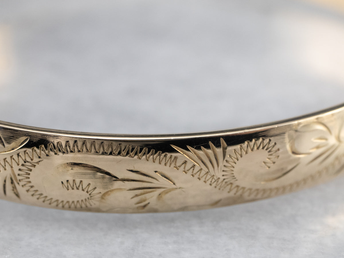 Vintage 10k gold engraved design hot bangle bracelet