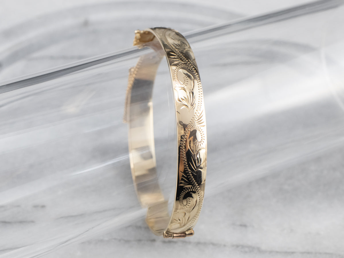 Vintage Engraved Gold Bangle Bracelet