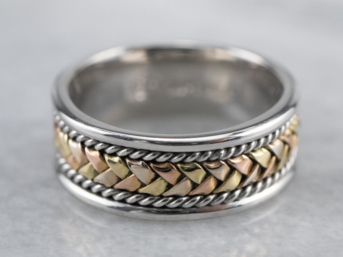 Braided Mixed Metal Patterned Band Ring