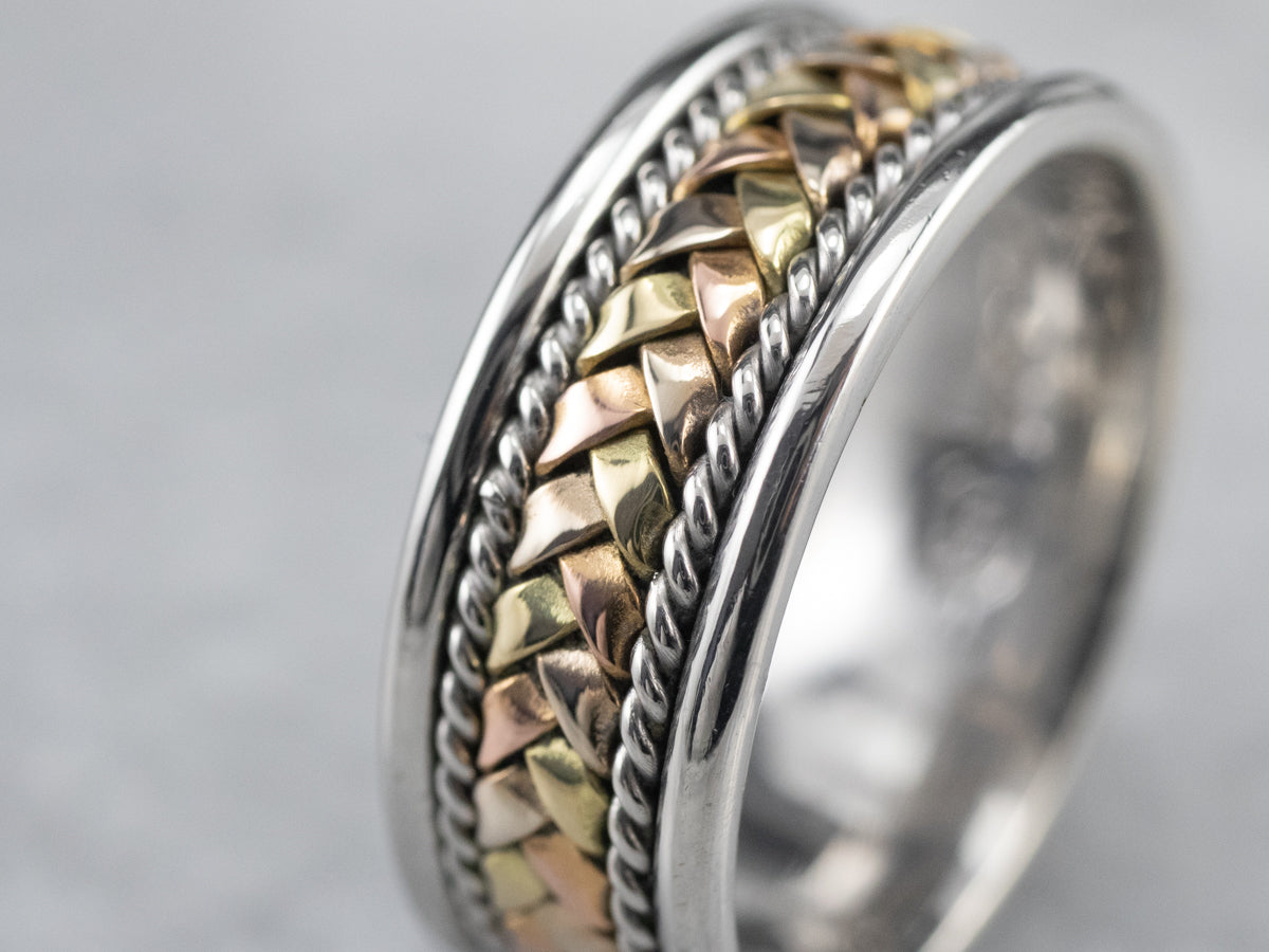 Braided Mixed Metal Patterned Band Ring