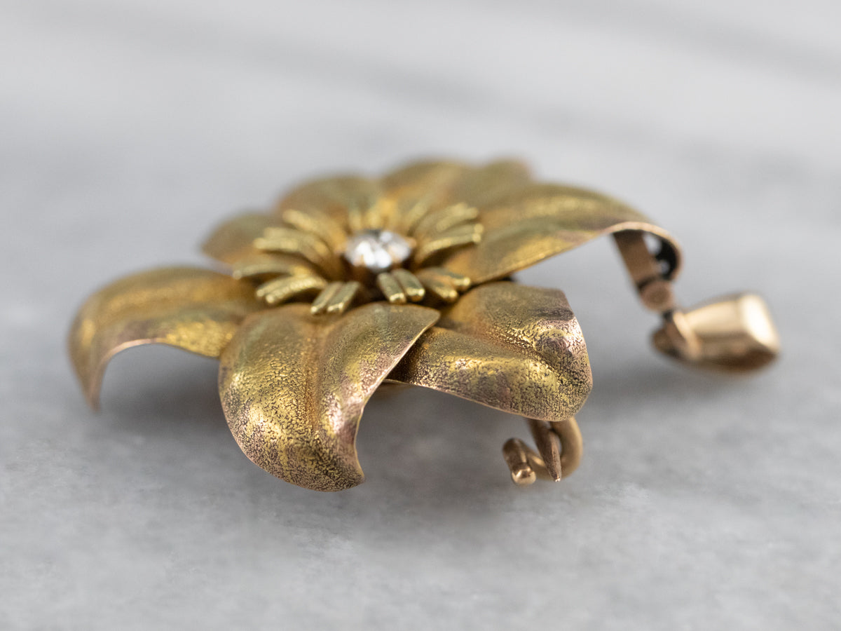 Market Square Jewelers Antique Diamond Gold Flower Brooch Pendant