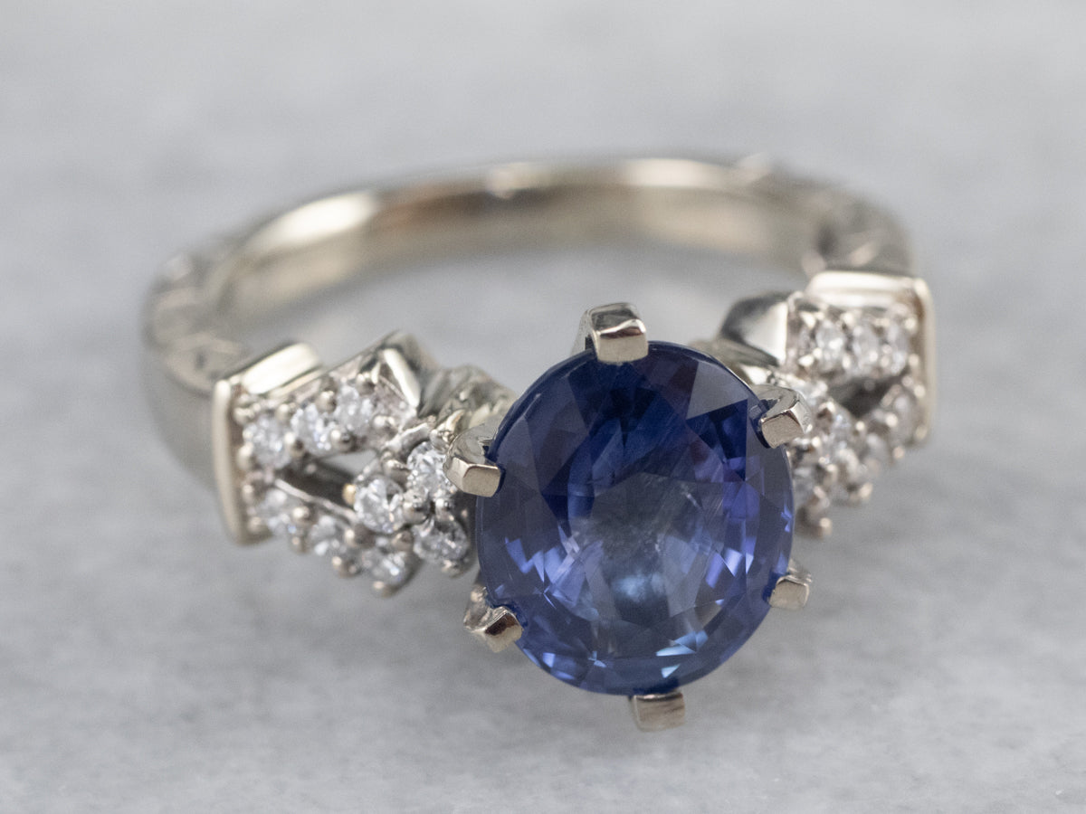 Modern Sapphire and Diamond Anniversary or Engagement Ring