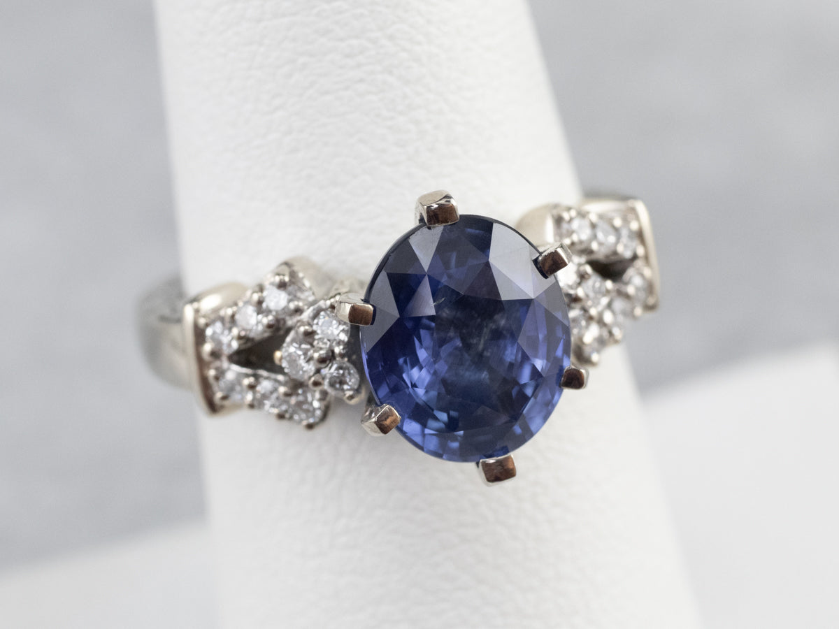 Modern Sapphire and Diamond Anniversary or Engagement Ring