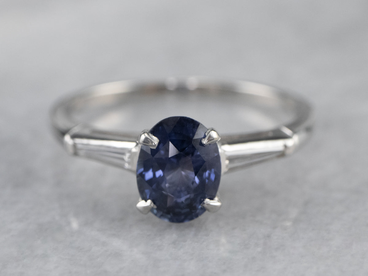 Sapphire Diamond Platinum Engagement Ring