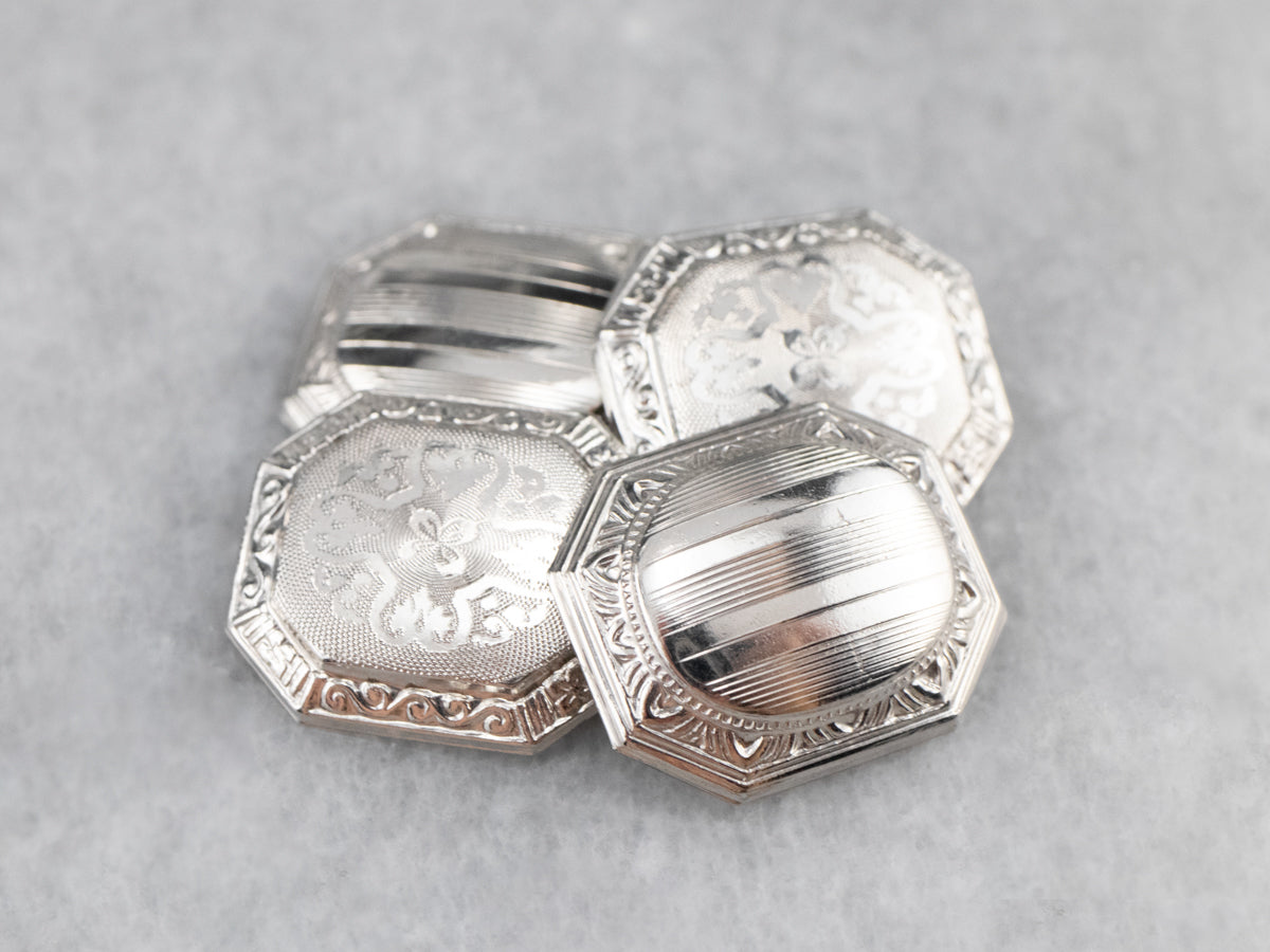 Art Deco White Gold Ornate Cufflinks