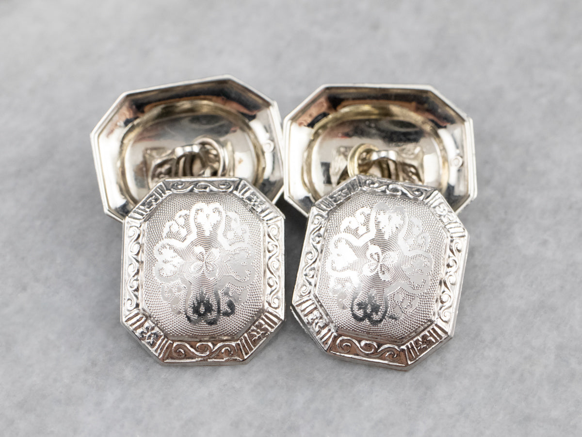 Art Deco White Gold Ornate Cufflinks