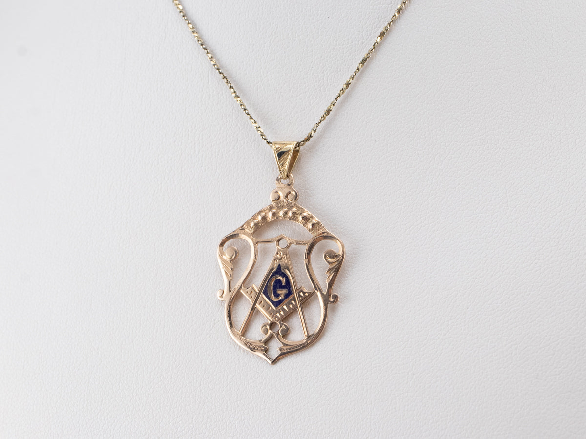 Masonic Symbol Enamel Gold Pendant