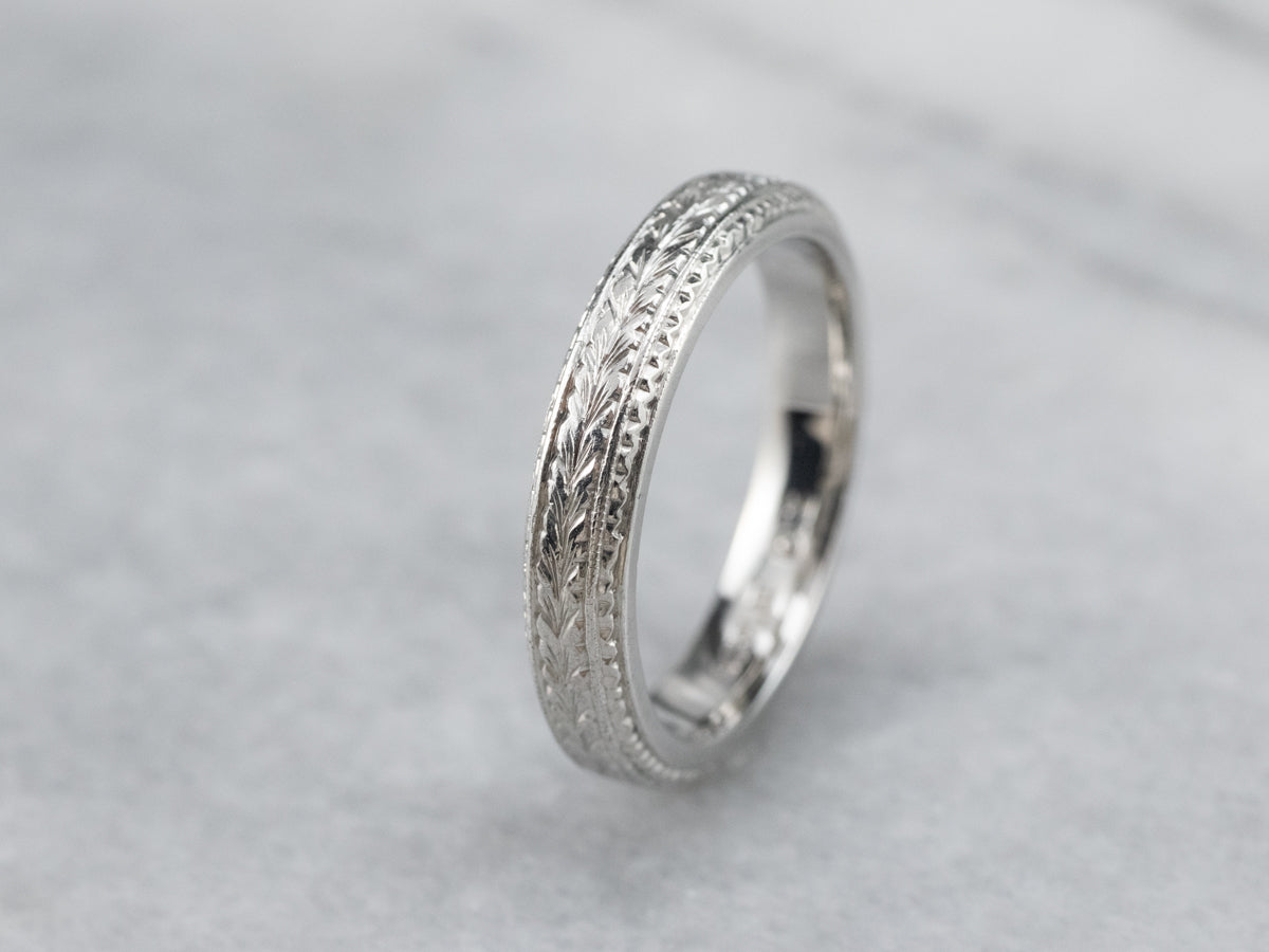 Engraved Platinum Wheat Pattern Band