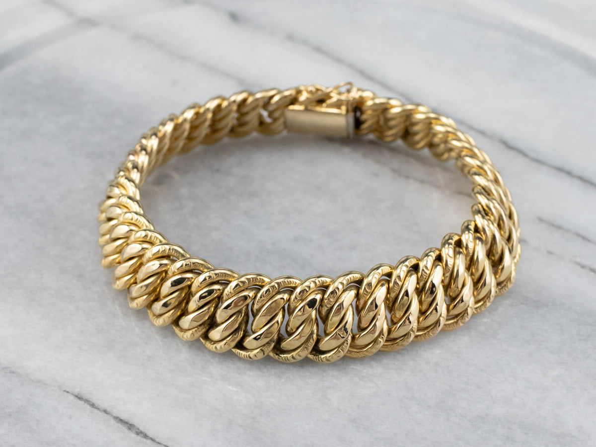 Chased 18K Gold Curb Chain Bracelet