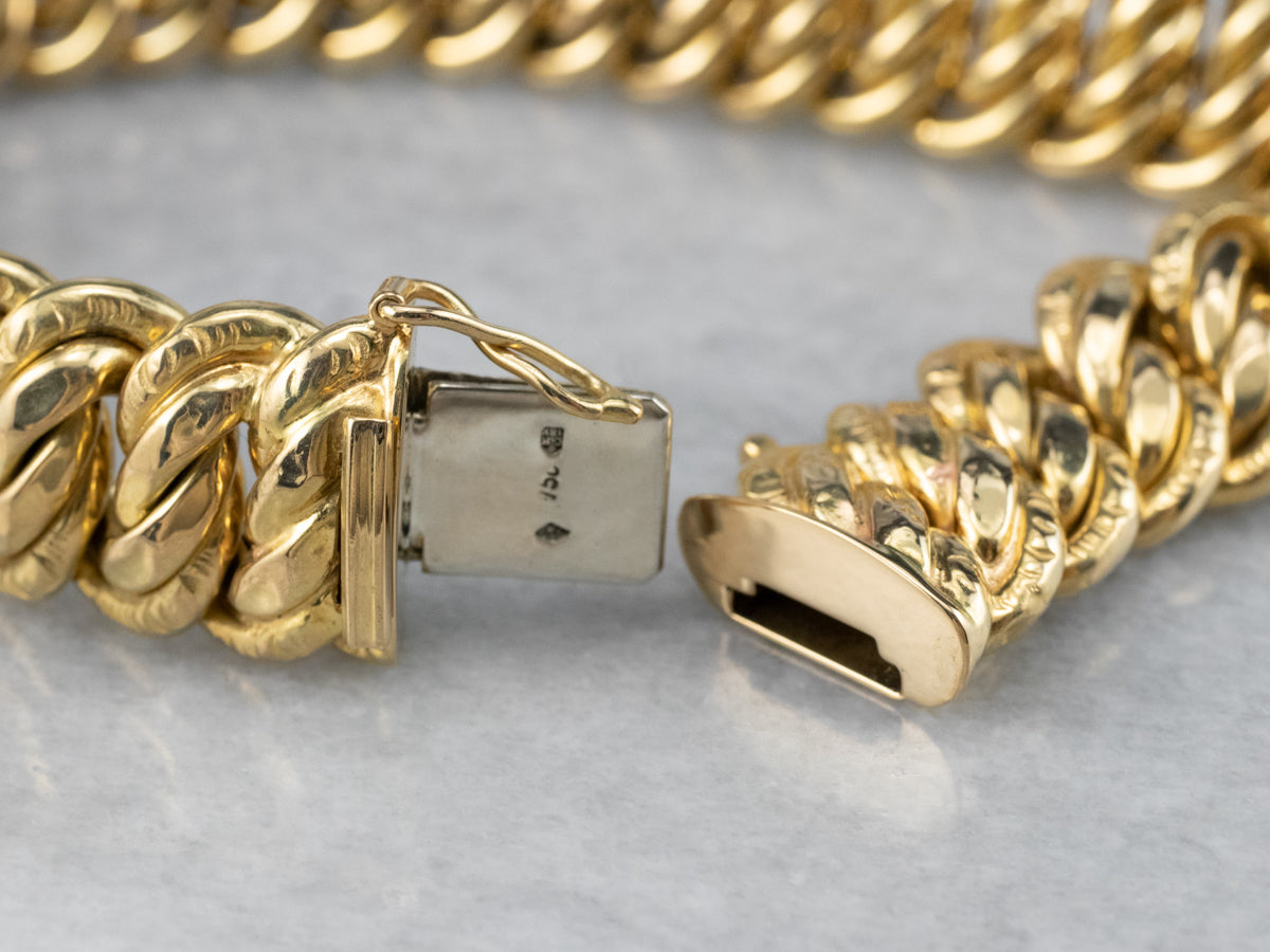 Chased 18K Gold Curb Chain Bracelet