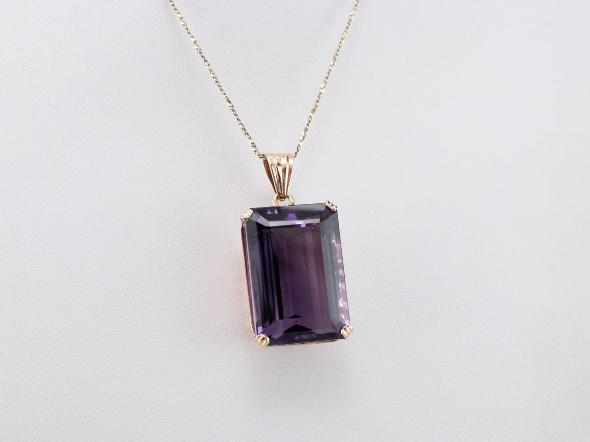 Large Amethyst Gemstone Pendant in Rose Gold