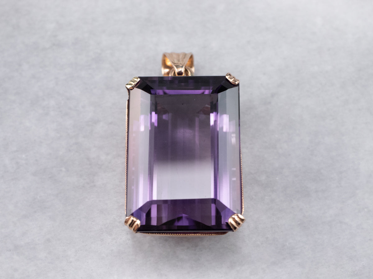 Large Amethyst Gemstone Pendant in Rose Gold