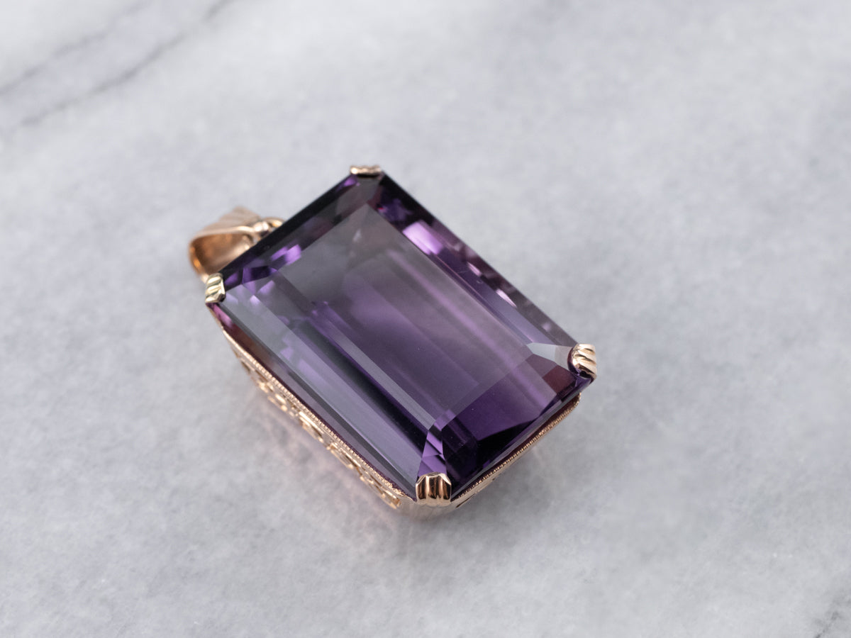 Large Amethyst Gemstone Pendant in Rose Gold