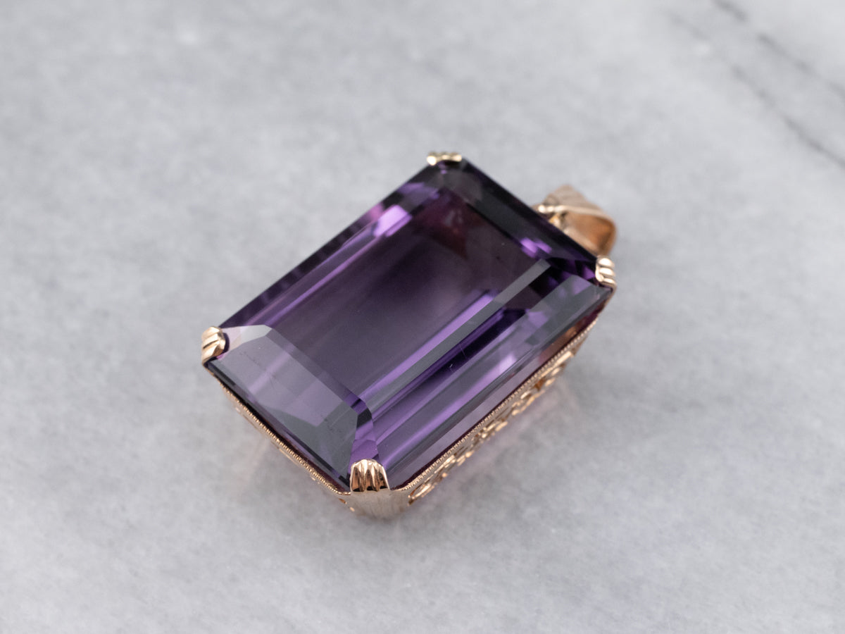 Large Amethyst Gemstone Pendant in Rose Gold