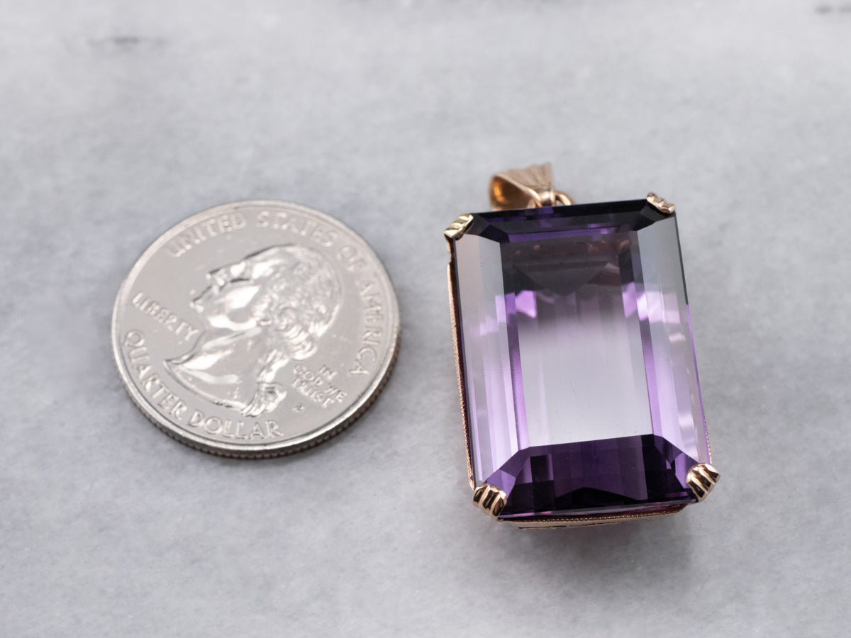 Large Amethyst Gemstone Pendant in Rose Gold