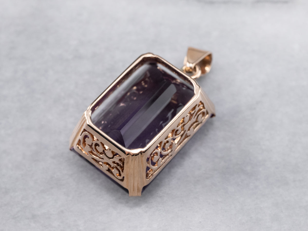 Large Amethyst Gemstone Pendant in Rose Gold