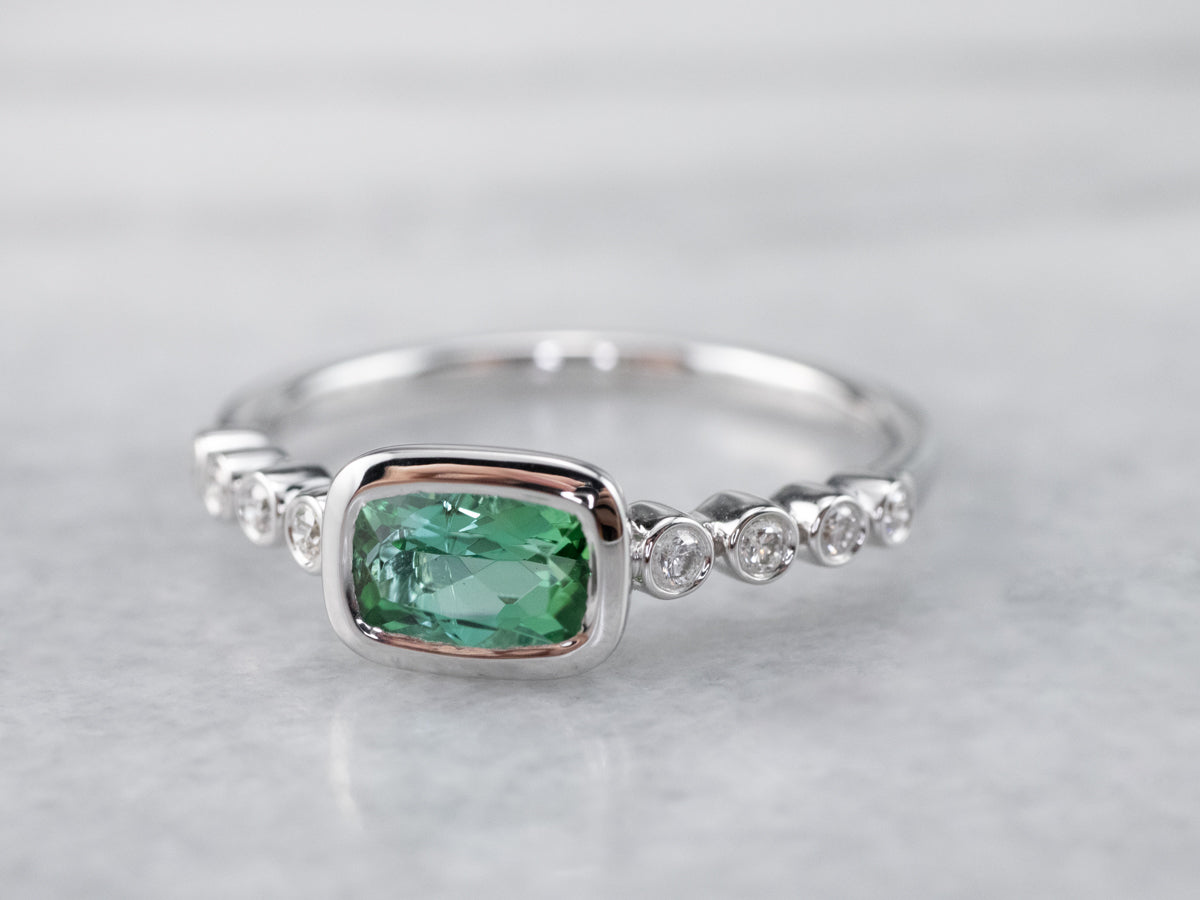 Sweet Green Tourmaline and Diamond Ring