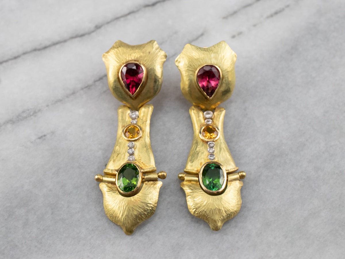 Hrach Chekijian Tourmaline Gold Drop Earrings