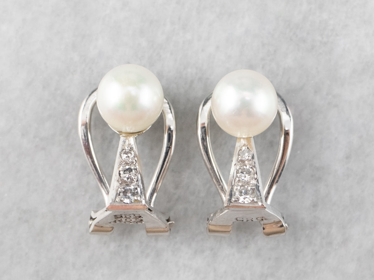 Pearl and Diamond Clip-On Earrings