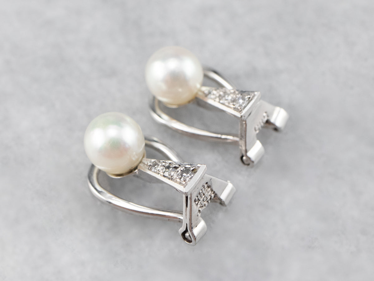 Pearl and Diamond Clip-On Earrings